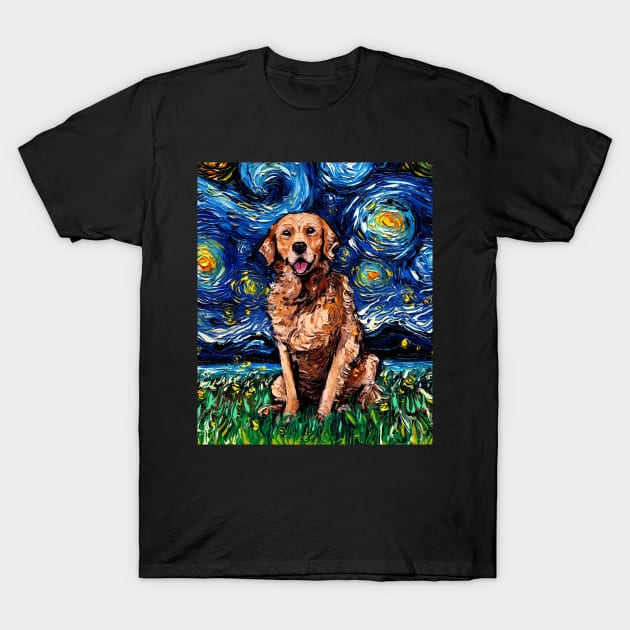 Dark Coat Golden Retriever Night T-Shirt by sagittariusgallery